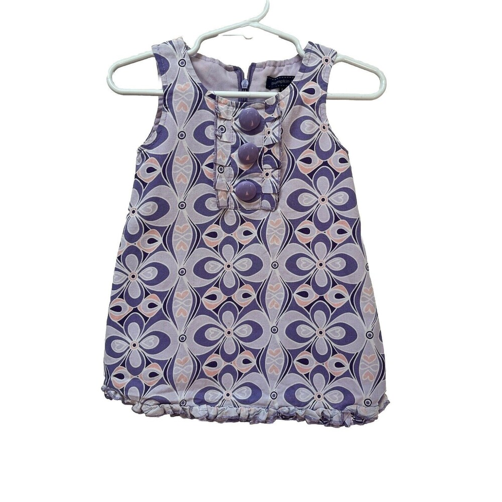 Pumpkin Patch Purple Lined Girls Jumper Shift Dress Sz 6/12 Mths Retro Floral